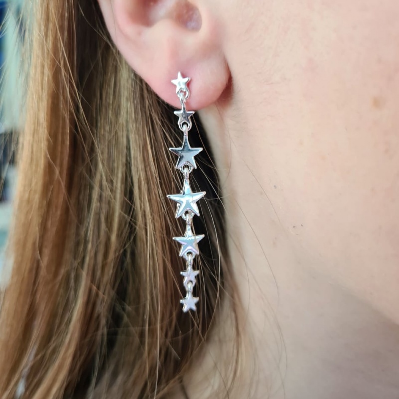 Star Drop Earrings - Silver